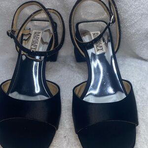 Badgley Mischka Black Satin Open-Toe Ankle-Strap Heels